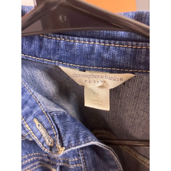 Christopher & Banks Denim Jean Jacket Women’s Petite Large Cotton Button Front - Picture 3 of 6